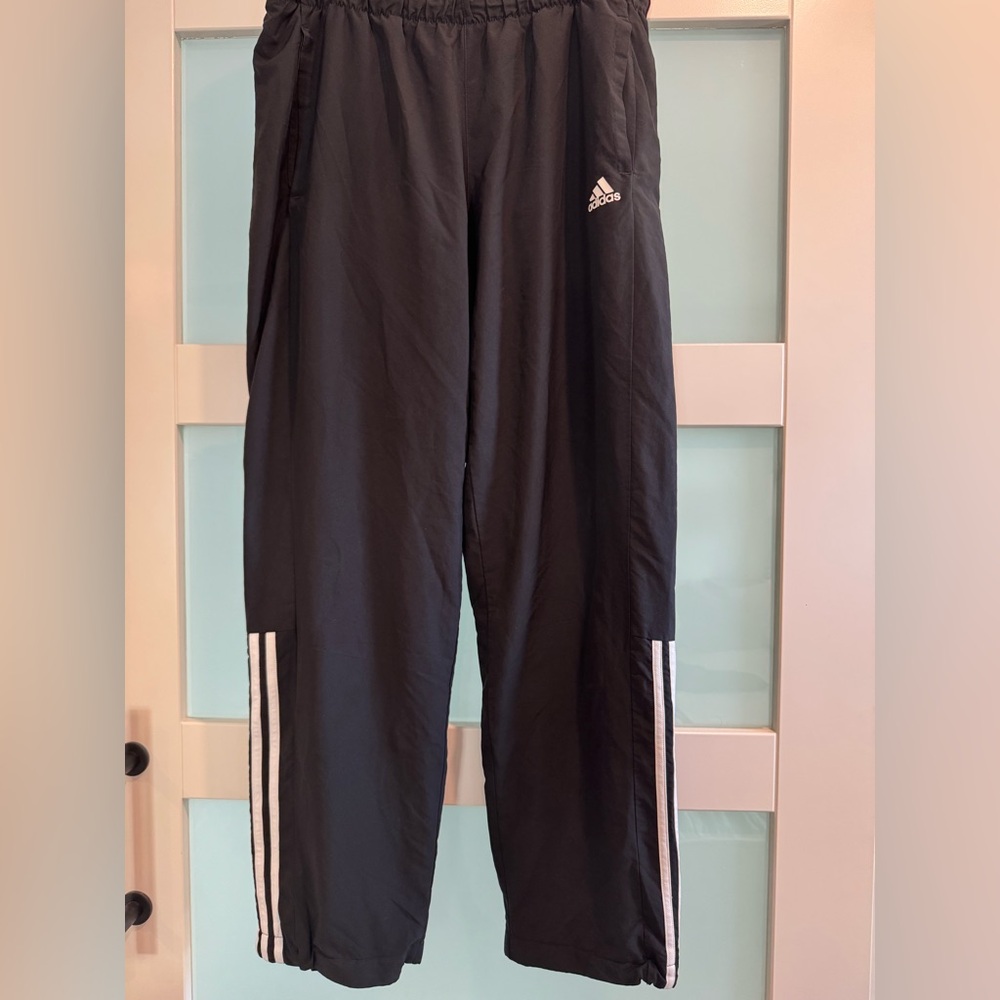 Adidas Black Track Pants with White Stripes